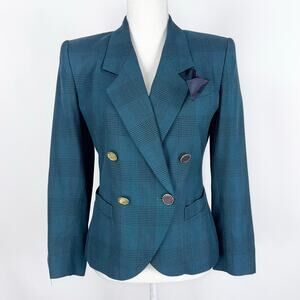 Stirling Cooper Women's VTG Houndstooth Double Breasted Blazer 4 Petite Green